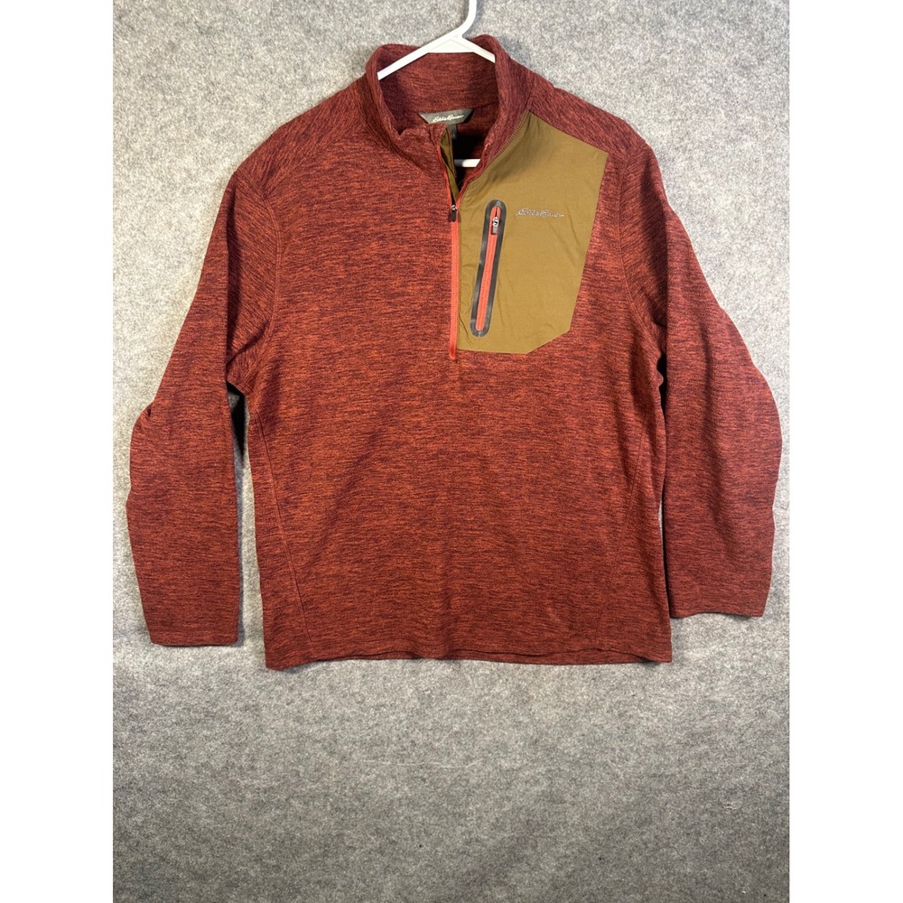 Eddie Bauer Mens Quarter Zip Pullover Fleece Rust Red Space Dye Large EM31LK119P - Picture 5 of 9